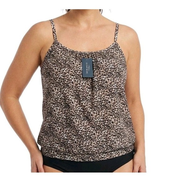 Ocean + Coast Other - Ocean blue Women's Plus Blouson Bandeau Tankini Top Leopard Print 3XL‎